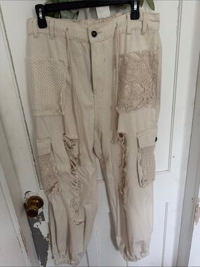 POL Beige Patchwork Cargo Trousers